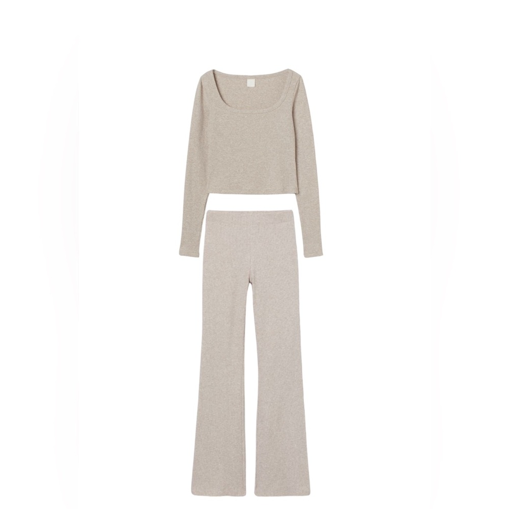 Beige Knit Sweater and Pants Set